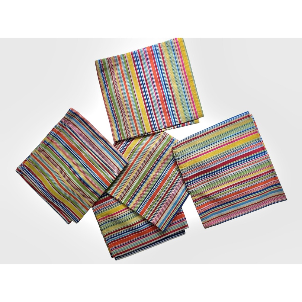 Park Designs Multicolor Striped Cotton Napkins Set of 4 Square Rainbow 18x18